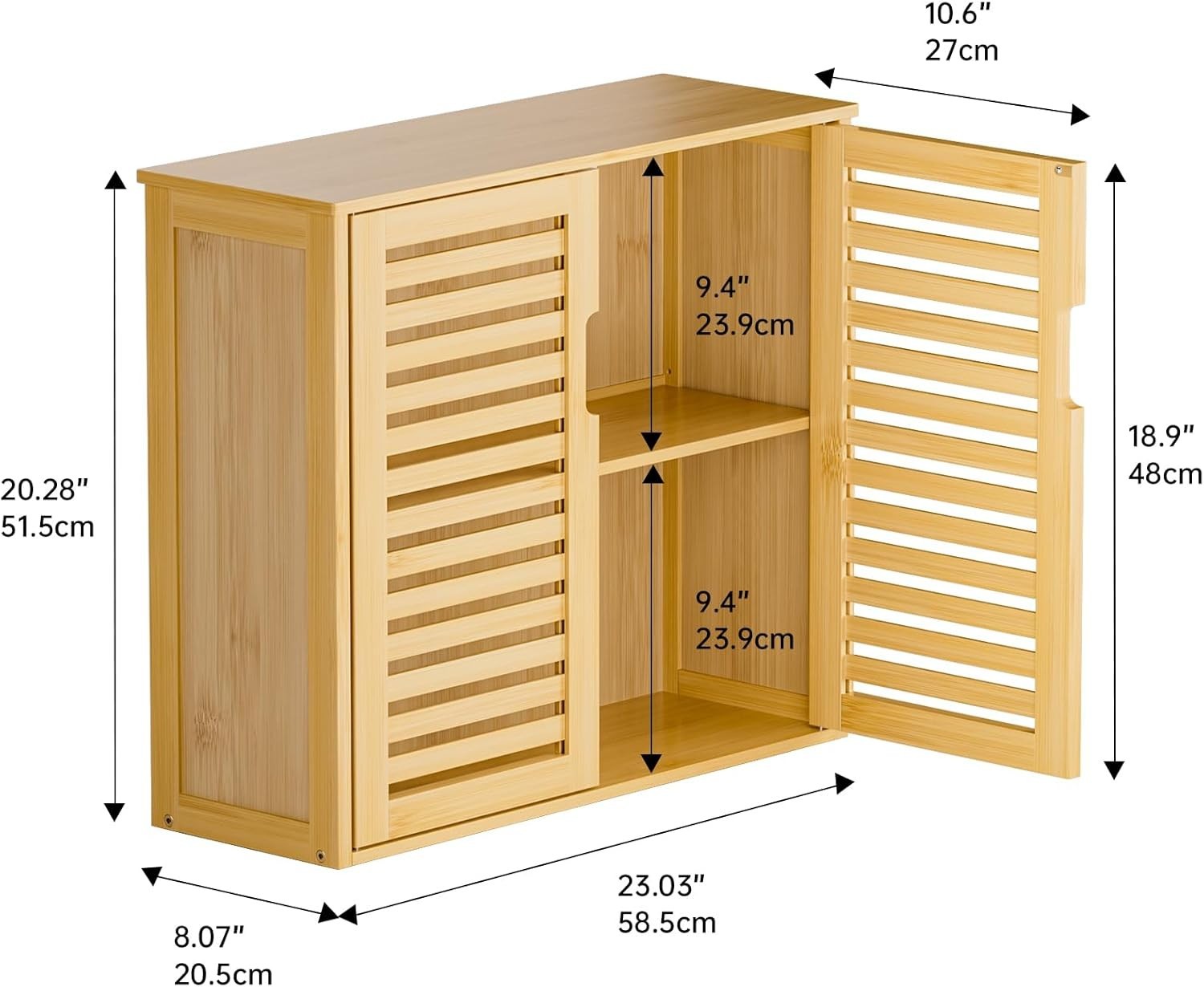 Bamboo Wall Cabinet Bathroom Storage 2 Doors Adjustable Shelves Natural