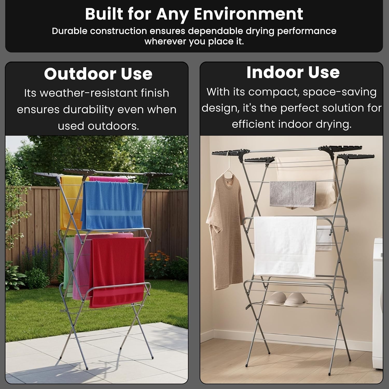 3 Tier Folding Clothes Airer with Radiator Wings Indoor Outdoor Drying Rack