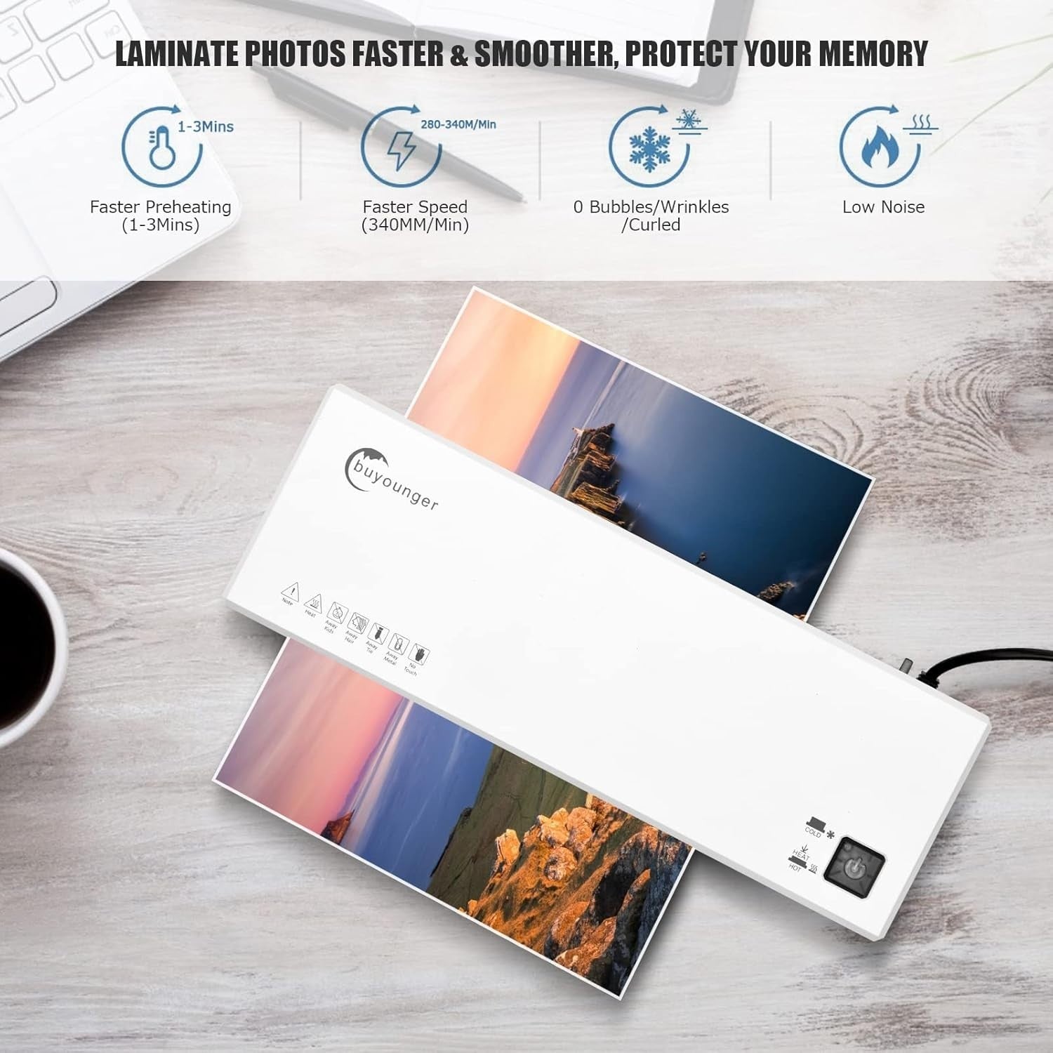 A4 Laminator Machine Hot Cold 4-in-1 Fast Warm Up Quiet + 40 Pouches
