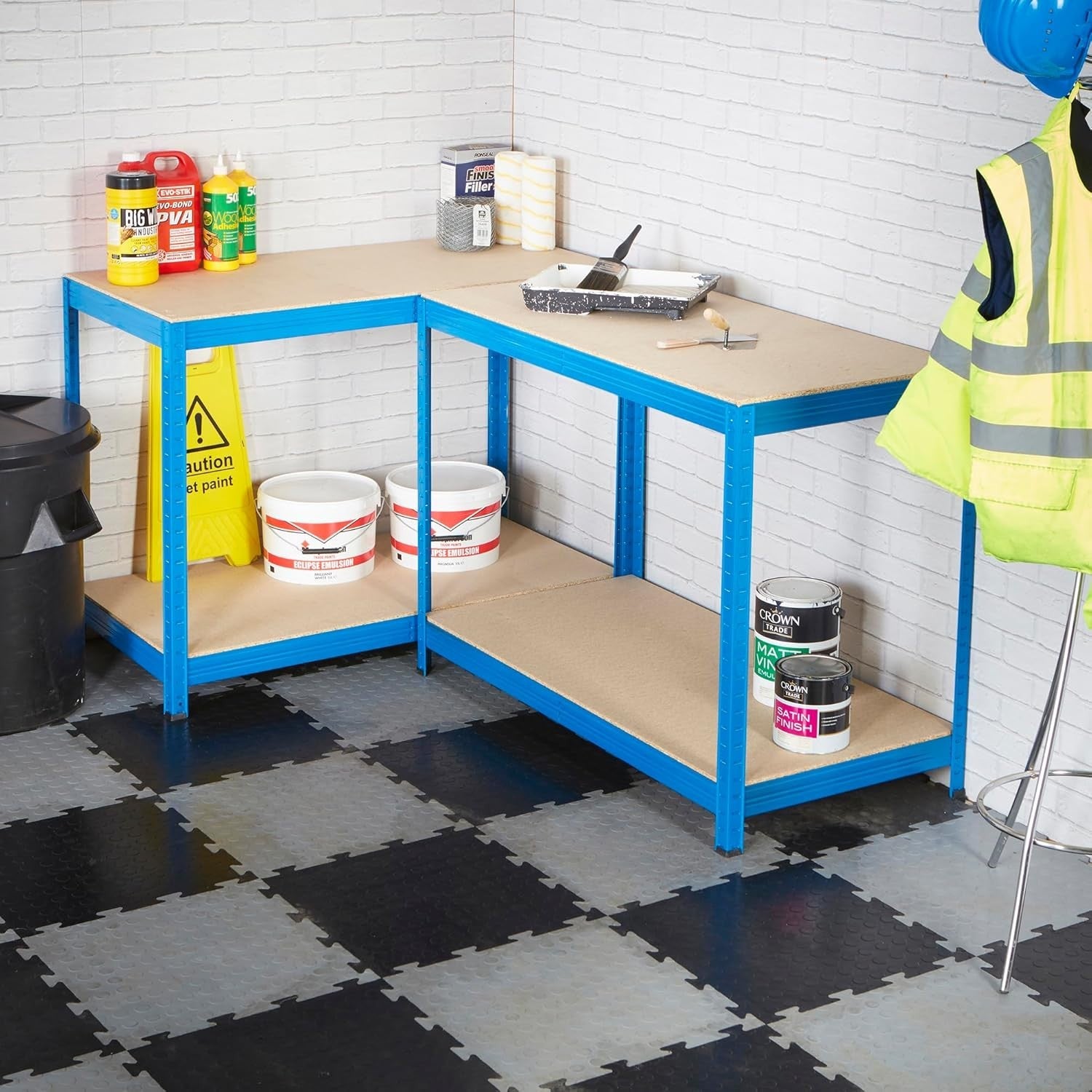 2x Industrial Workbenches 1400mm Wide 300kg Load Each with Adjustable Shelf