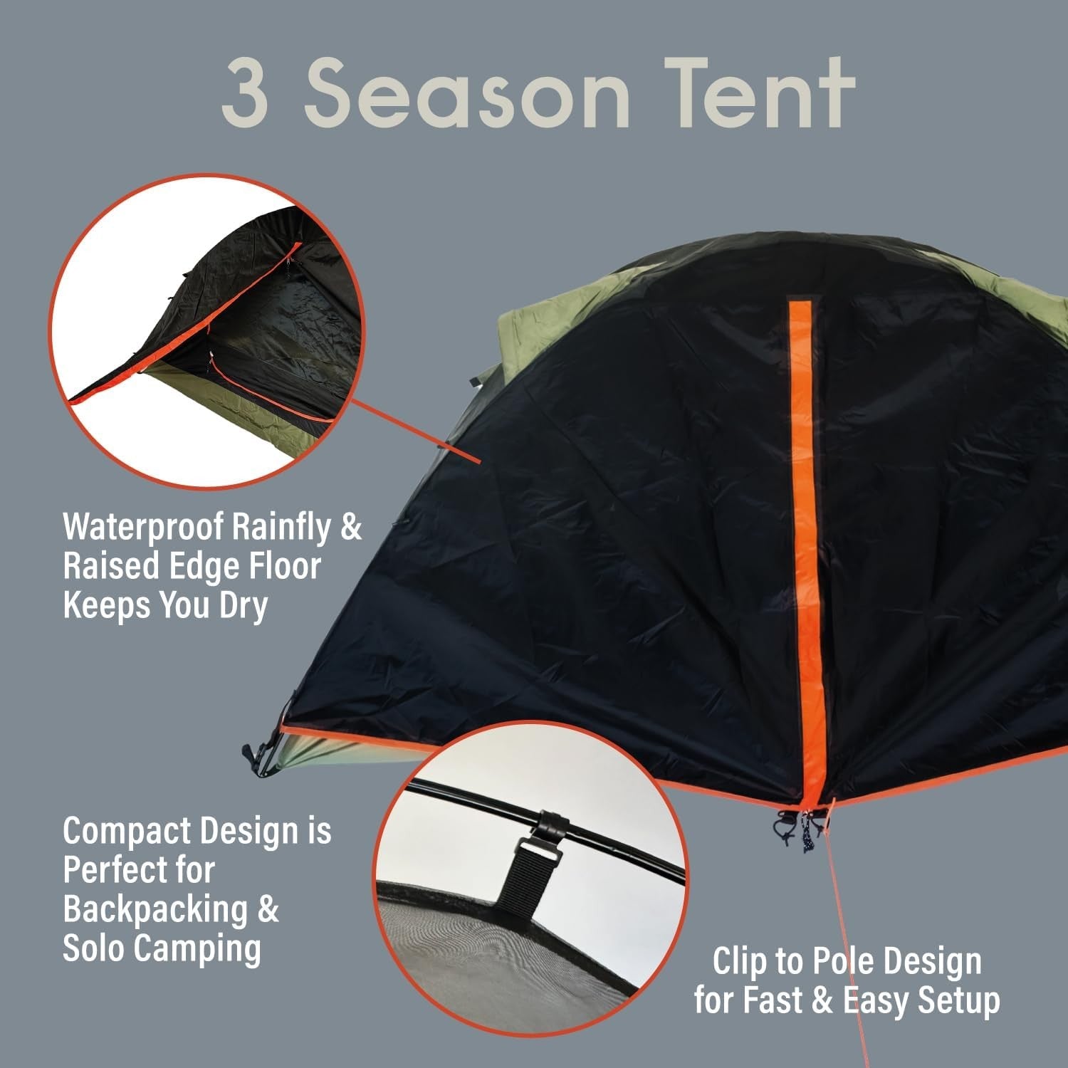 1 Person Ultralight Backpacking Tent 3 Season Waterproof Rain Fly