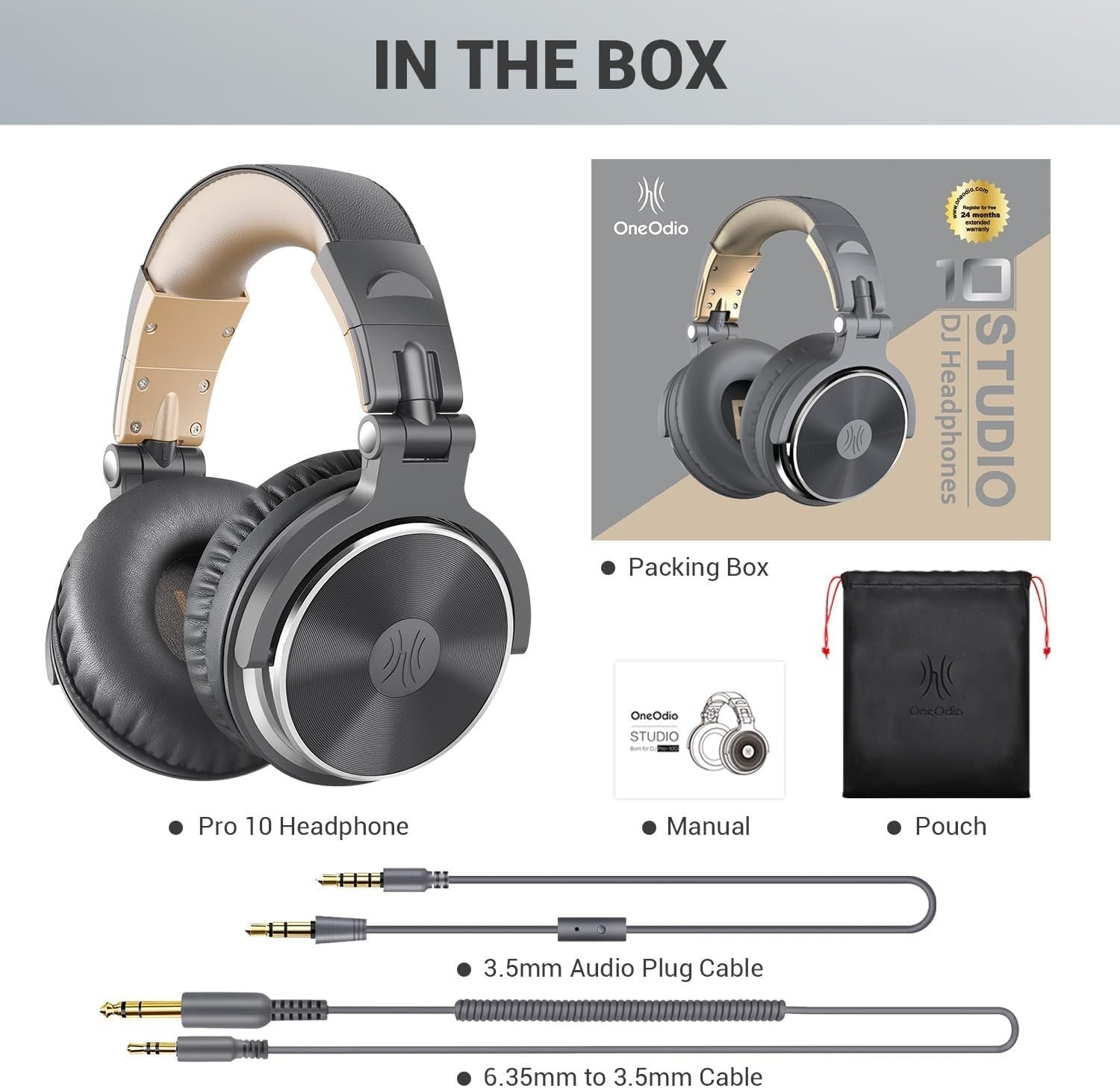 Studio Over Ear Headphones Hi-Fi 50mm Drivers Wired DJ Monitoring Grey