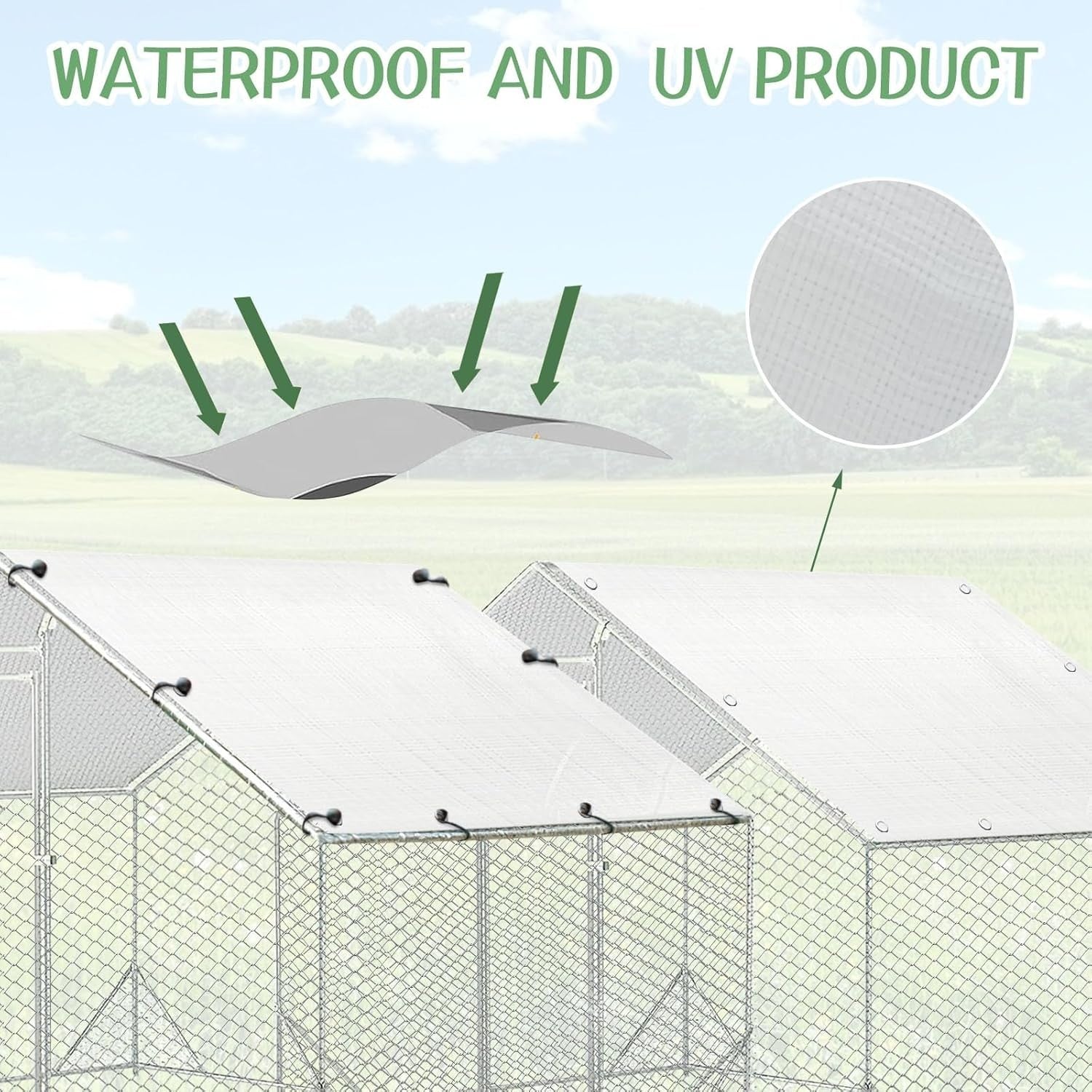 2PCS Chicken Coop Cover 11.5x6.5ft Waterproof UV Tarp Bungee
