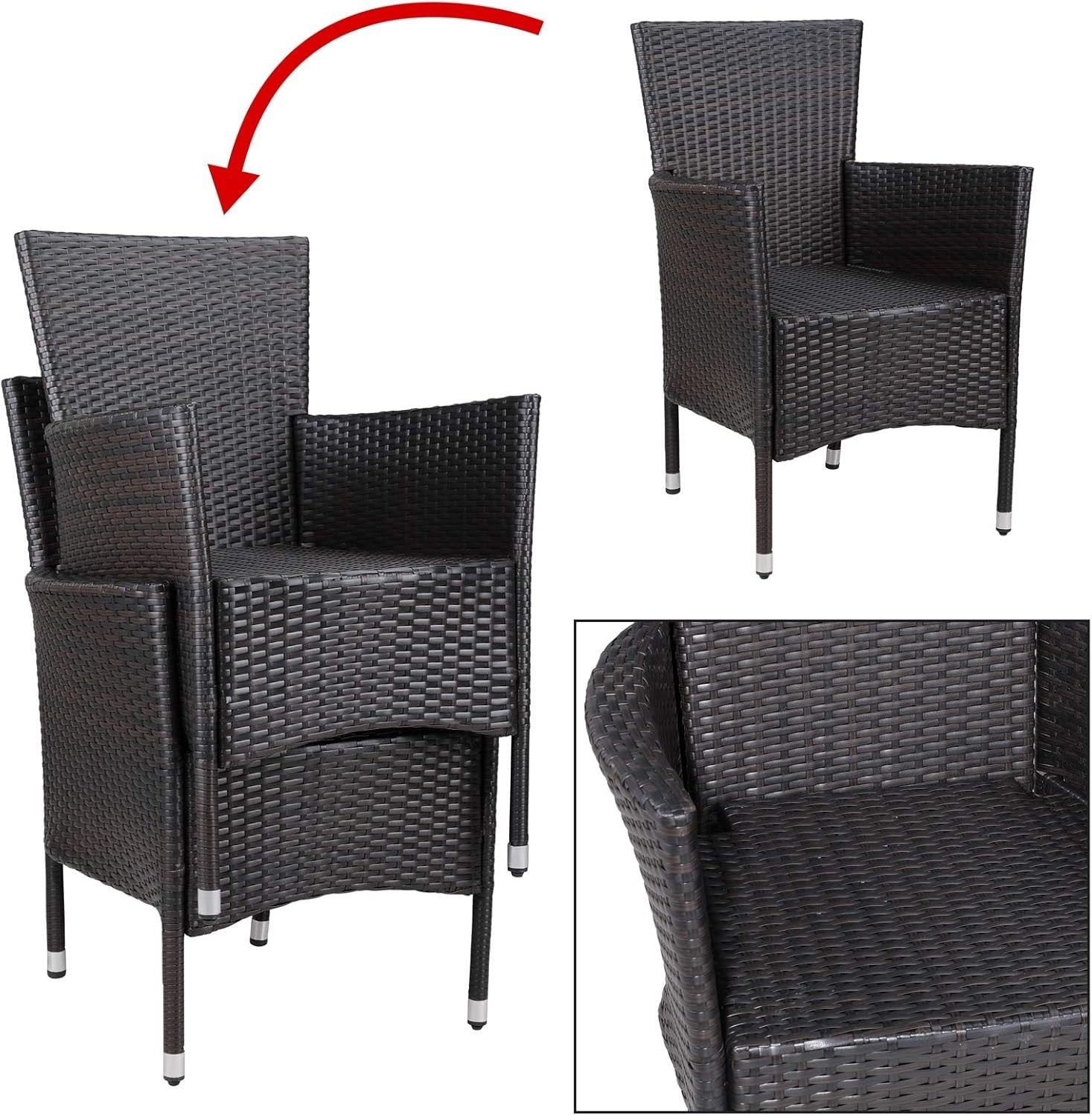 Cushioned Rattan Garden Chairs Set of 2 Stackable Patio Armchairs Brown