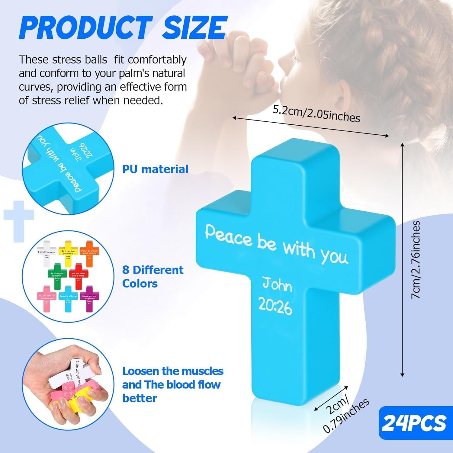 24pc Pocket Cross Fidget Stress Relief PU Christian Gift Set