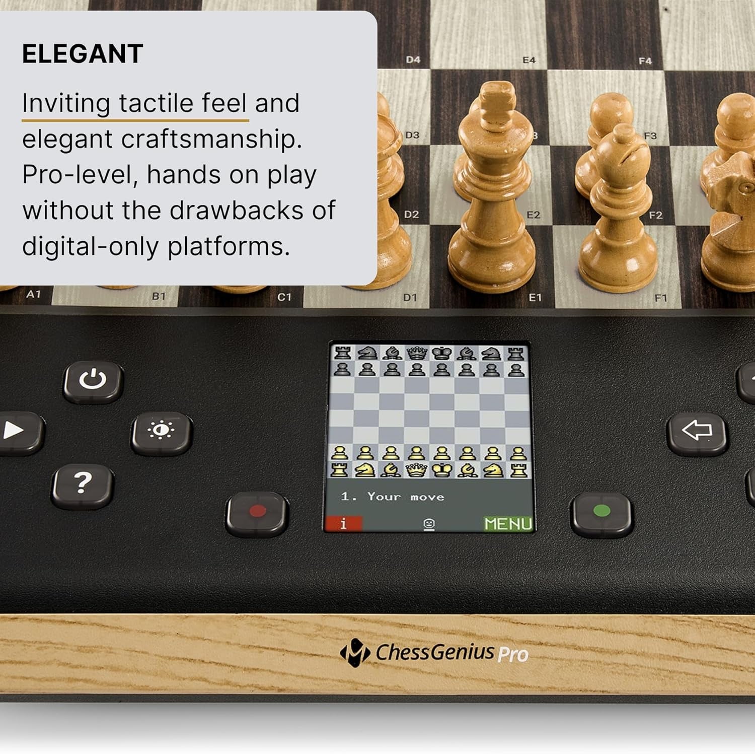 Premium Wooden Electronic Chess Computer – AI Training, LED Display, Portable