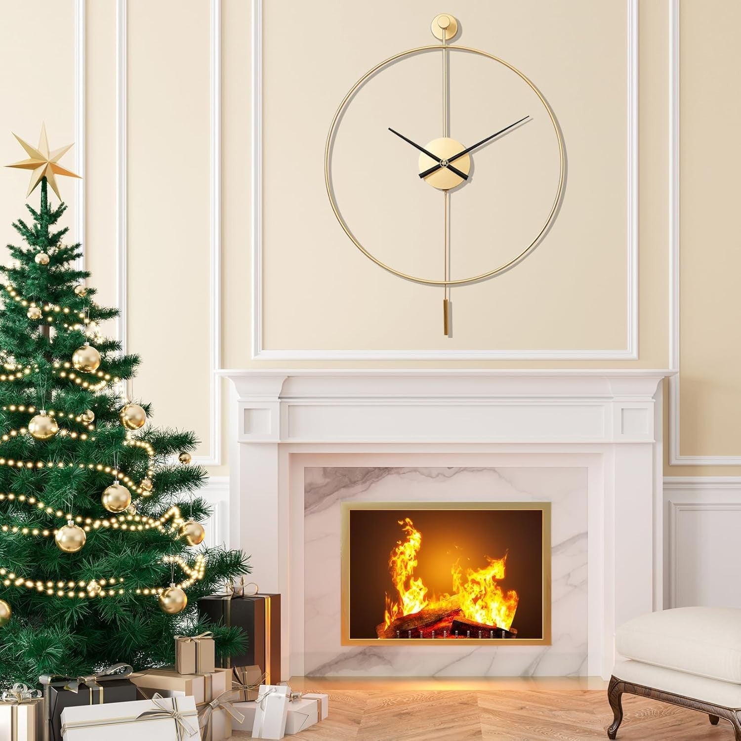 Luxury Silent Wall Clock Gold 24in Modern Large Decor w/ Pendulum