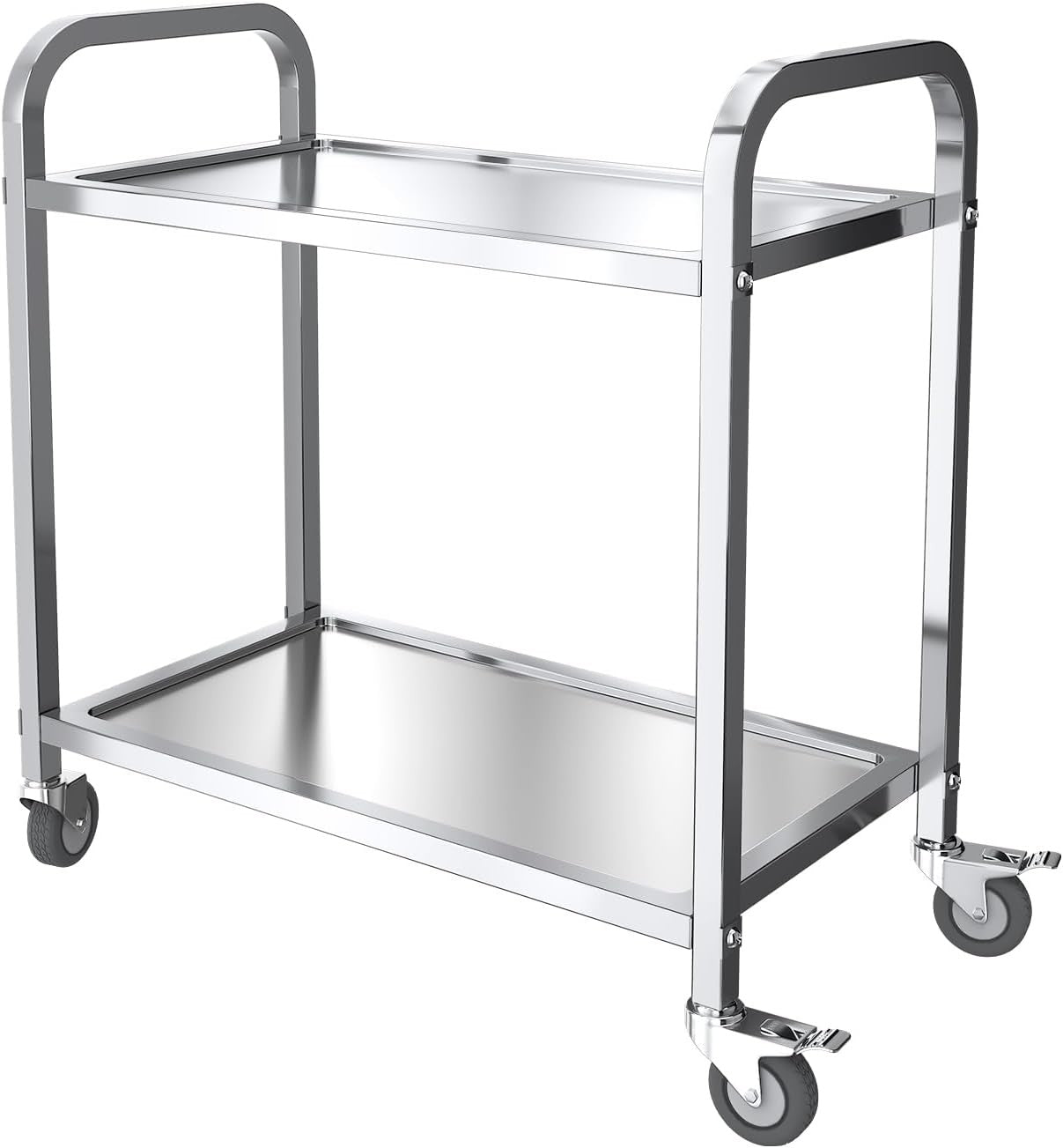 Stainless Steel Kitchen Trolley 2 Tier Service Cart Locking Wheels