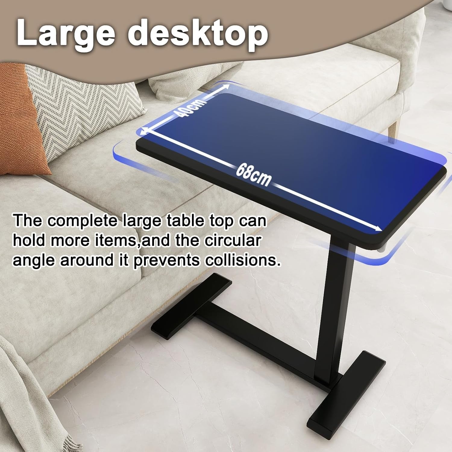Overbed Table Adjustable Height Pneumatic Laptop Desk Rolling Bedside Stand