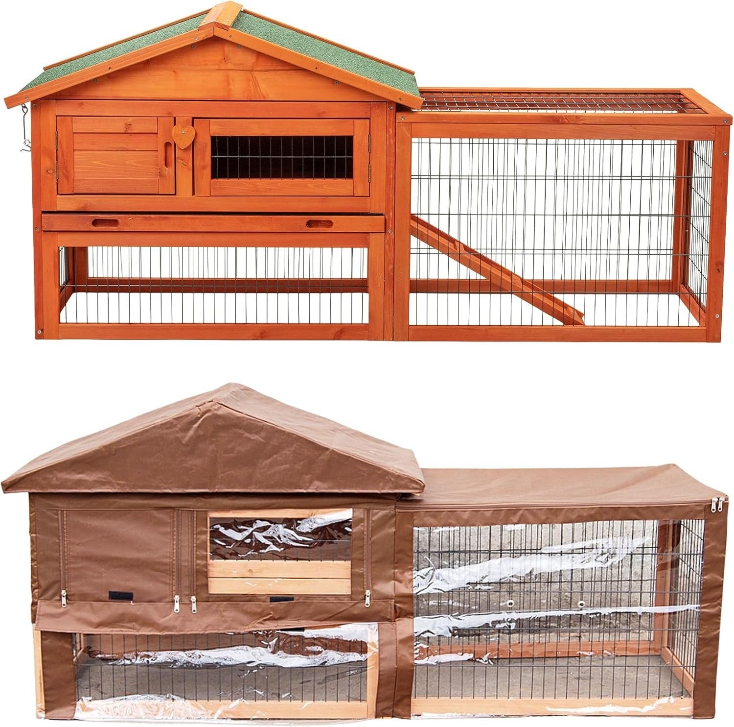5ft Rabbit Hutch with Run Outdoor Wooden Weatherproof Cover