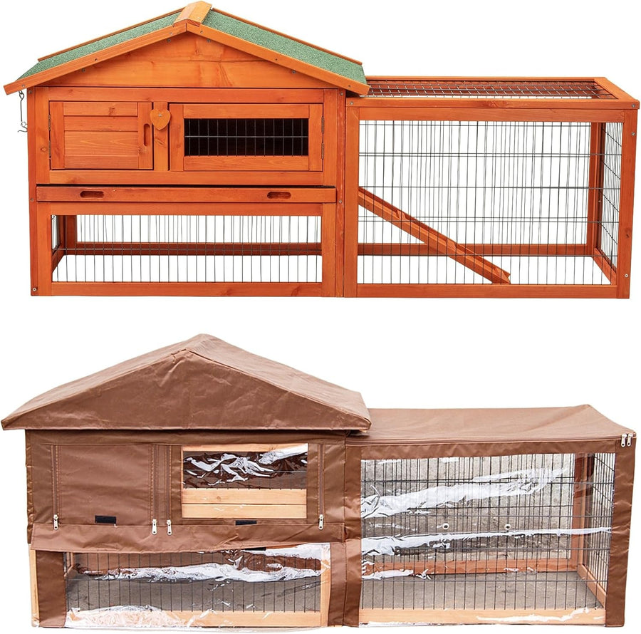 5ft Rabbit Hutch with Run Outdoor Wooden Weatherproof Cover