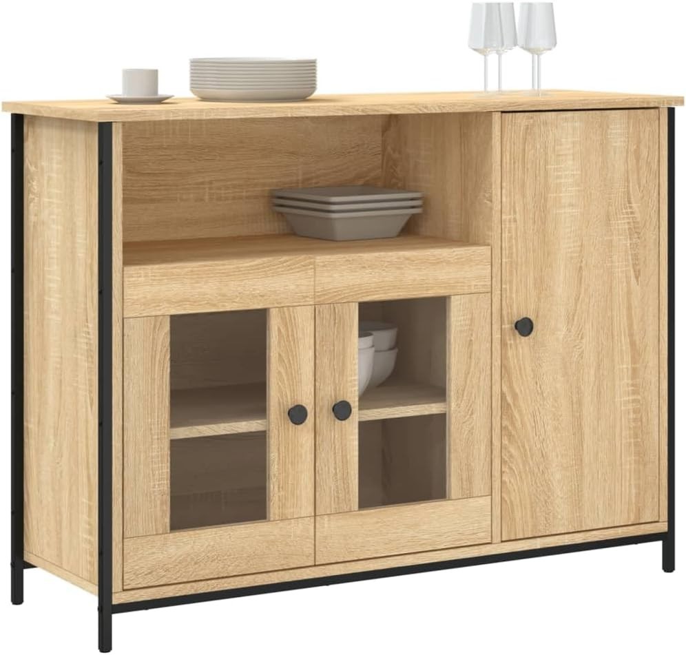 Modern Sideboard Cabinet Oak Wood | Storage Unit for Living Room 100cm