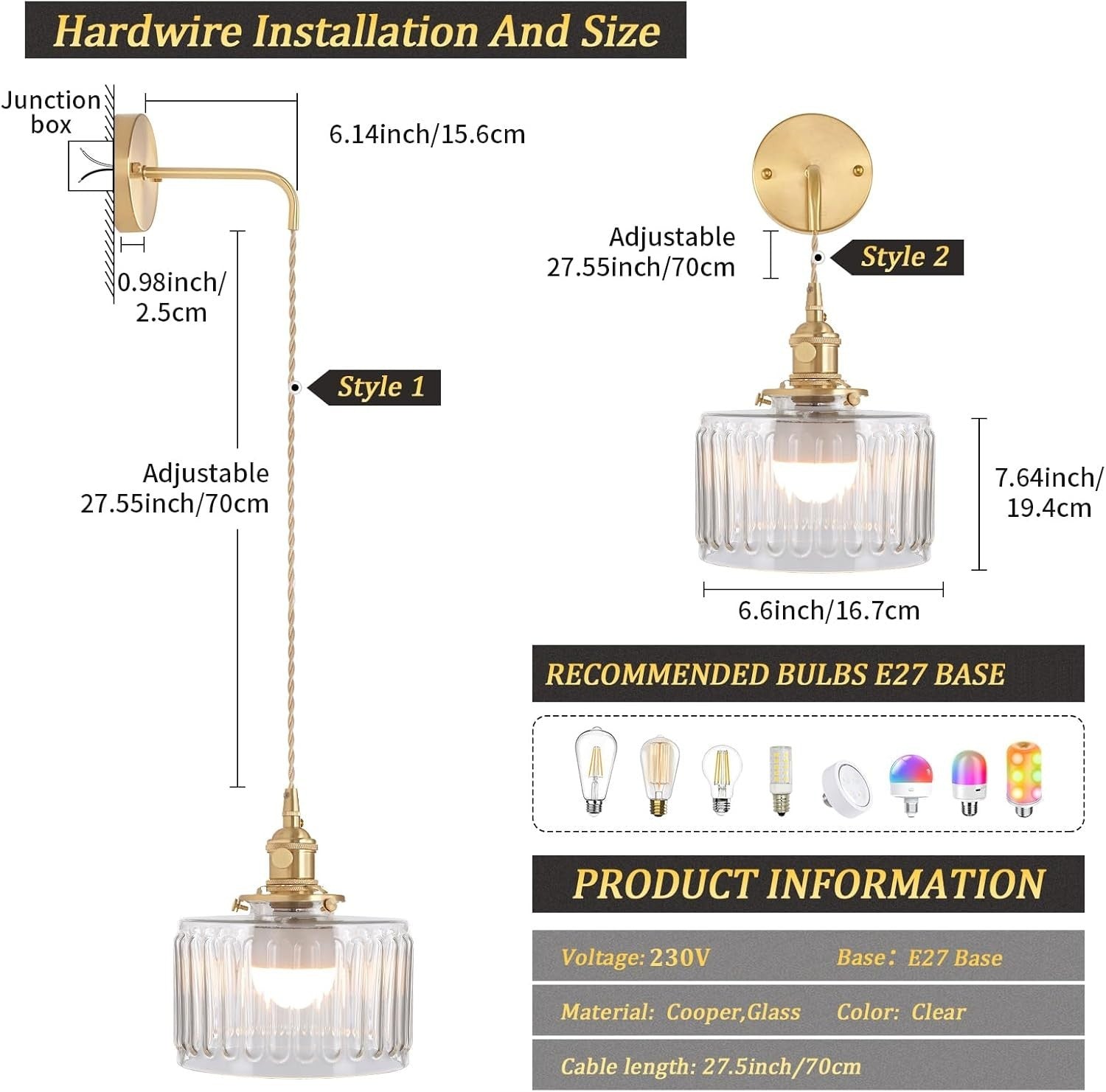 Vintage Wall Sconce Light Battery Operated Glass Lamp Rechargeable LED