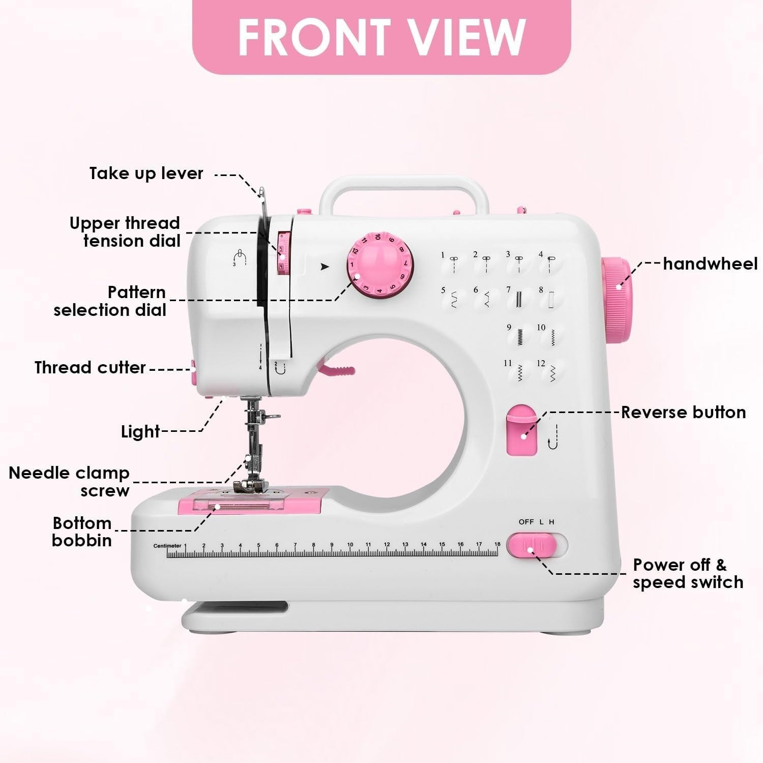 Pink Mini Sewing Machine 12 Stitch Foot Pedal UK Plug Beginner