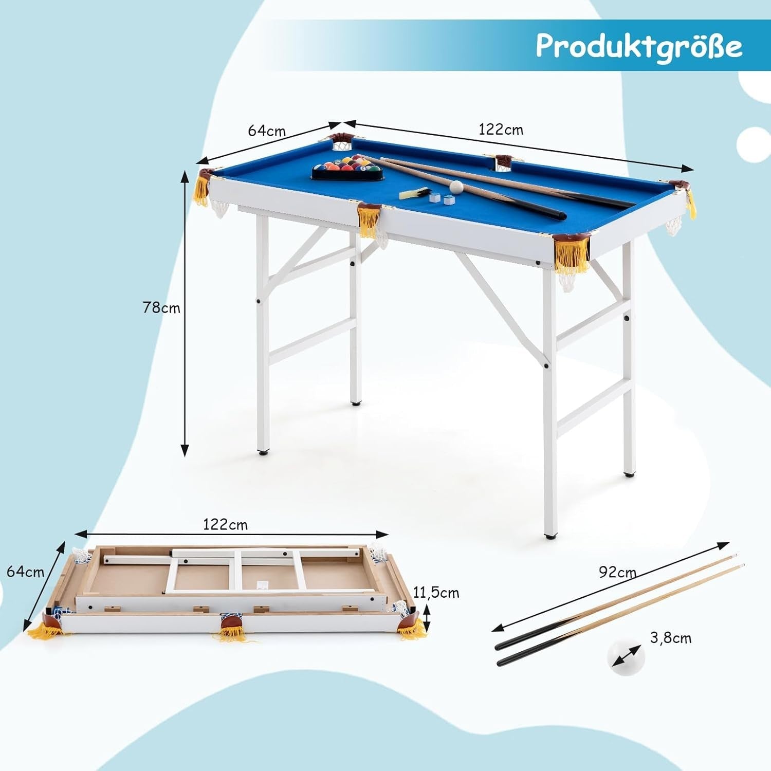 4FT Folding Pool Table Portable Billiards Game Set w Cues Balls