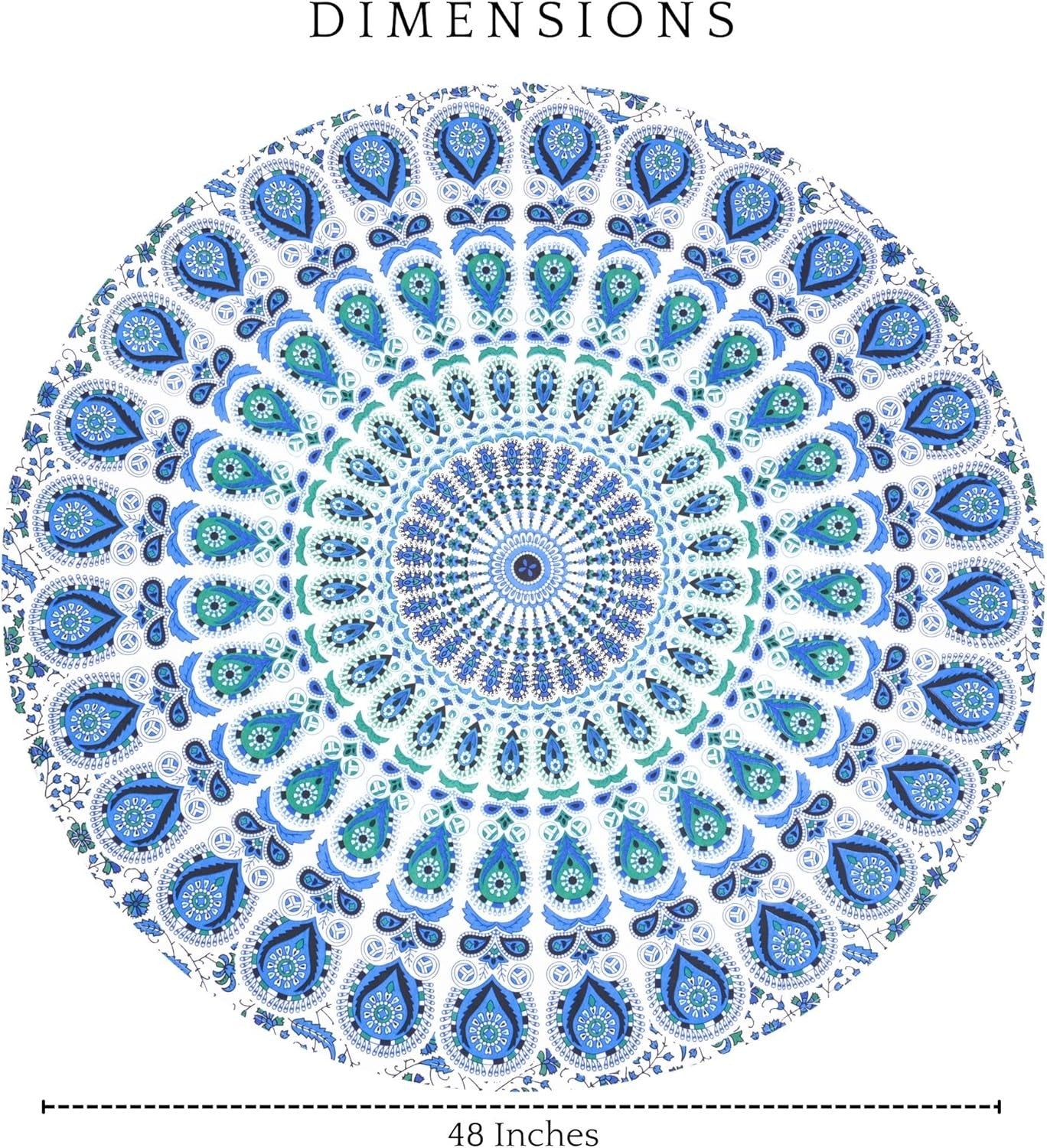 Sky Blue Peacock Round Tapestry 122cm Boho Wall Hanging Decor