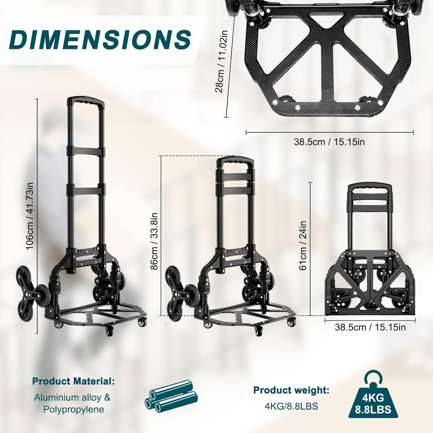 80kg Stair Climbing Sack Truck 10 Wheel Folding Trolley Rope Handle