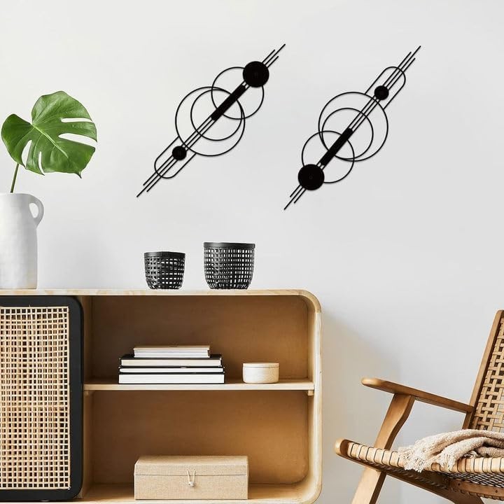 Set of 2 Small Metal Wall Art Black Geometric 15.7x5.1in