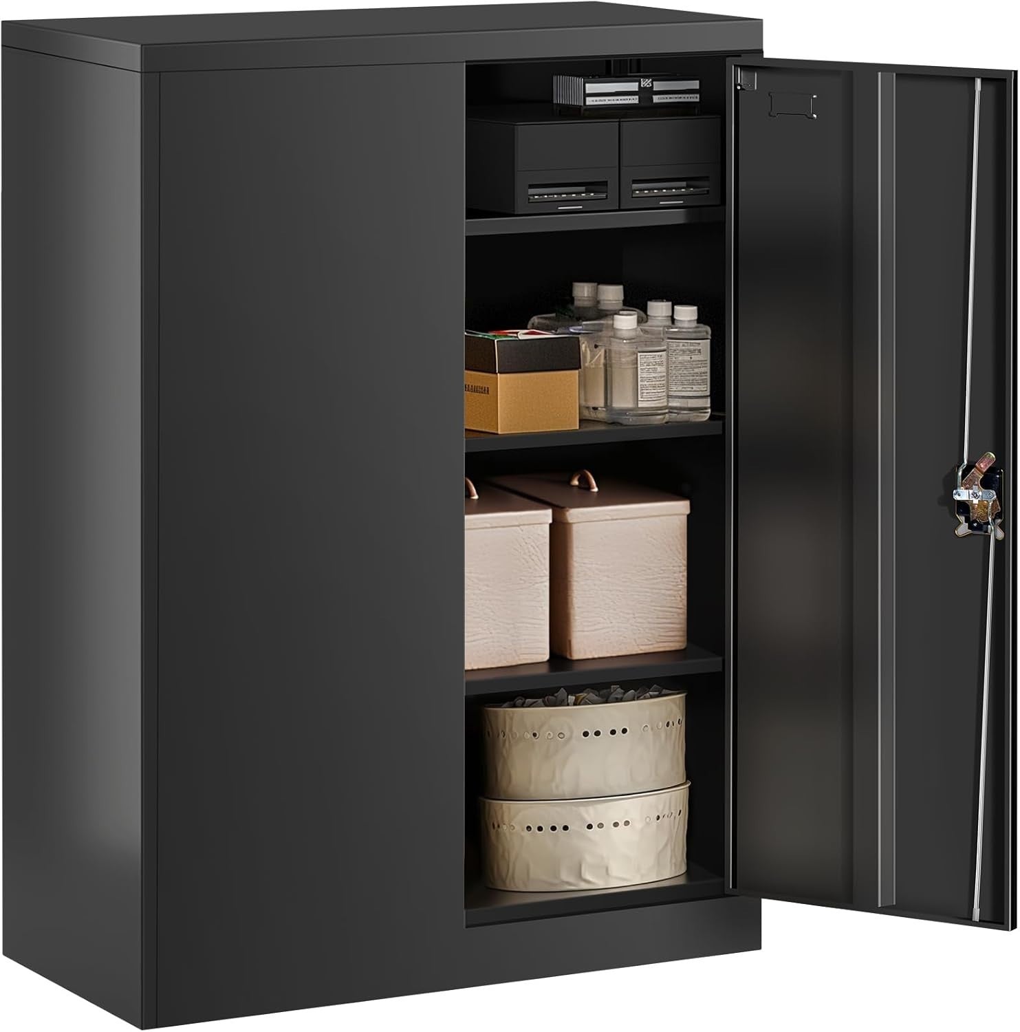 Heavy Duty Lockable Metal Storage Cabinet 4 Tier Adjustable Shelves