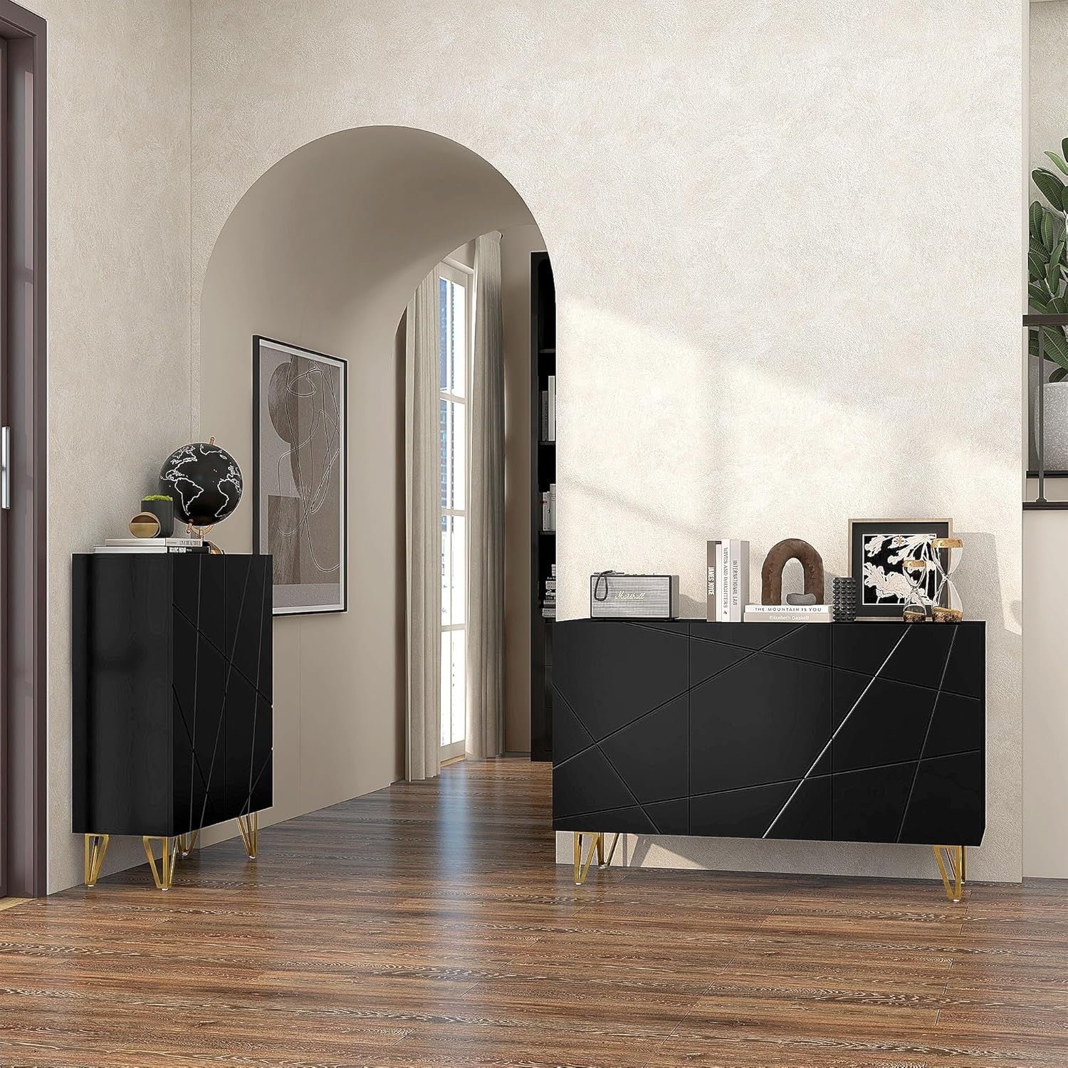 High Gloss Storage Cabinet with Adjustable Shelves Soft-Close Doors Black