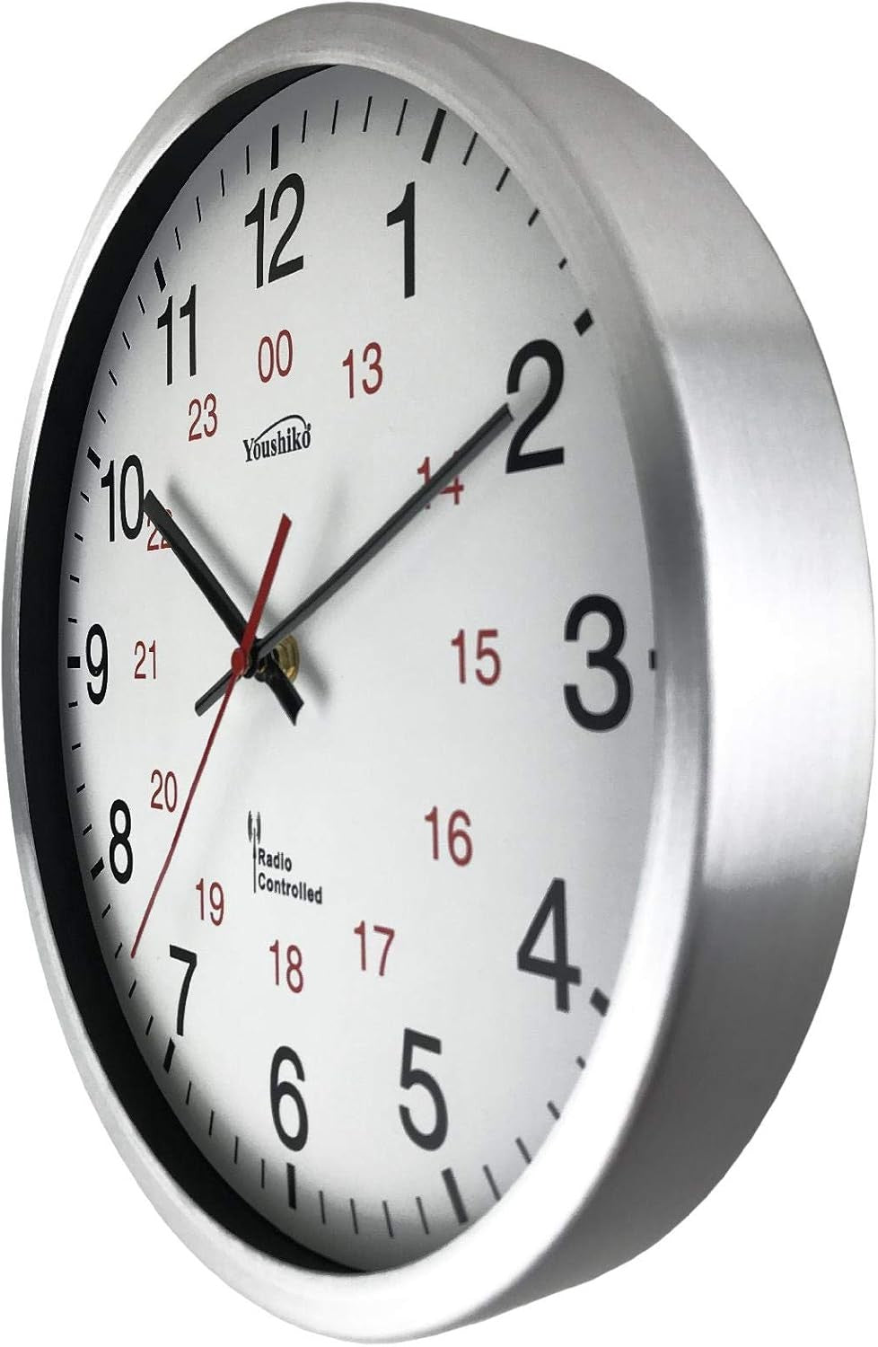 Large Radio Controlled Wall Clock 30cm Silent Sweep Aluminium Modern Design