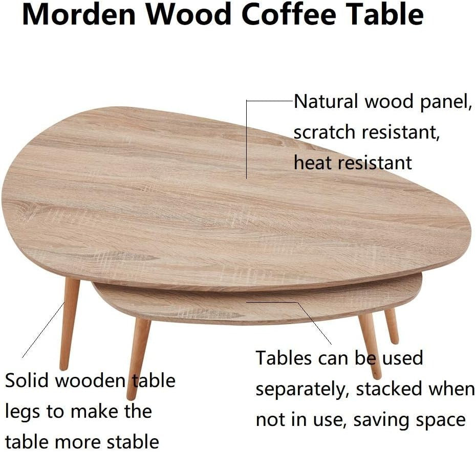 2pc Nordic Modern Coffee Table Nesting Set Wood Metal Legs Living Room Accent