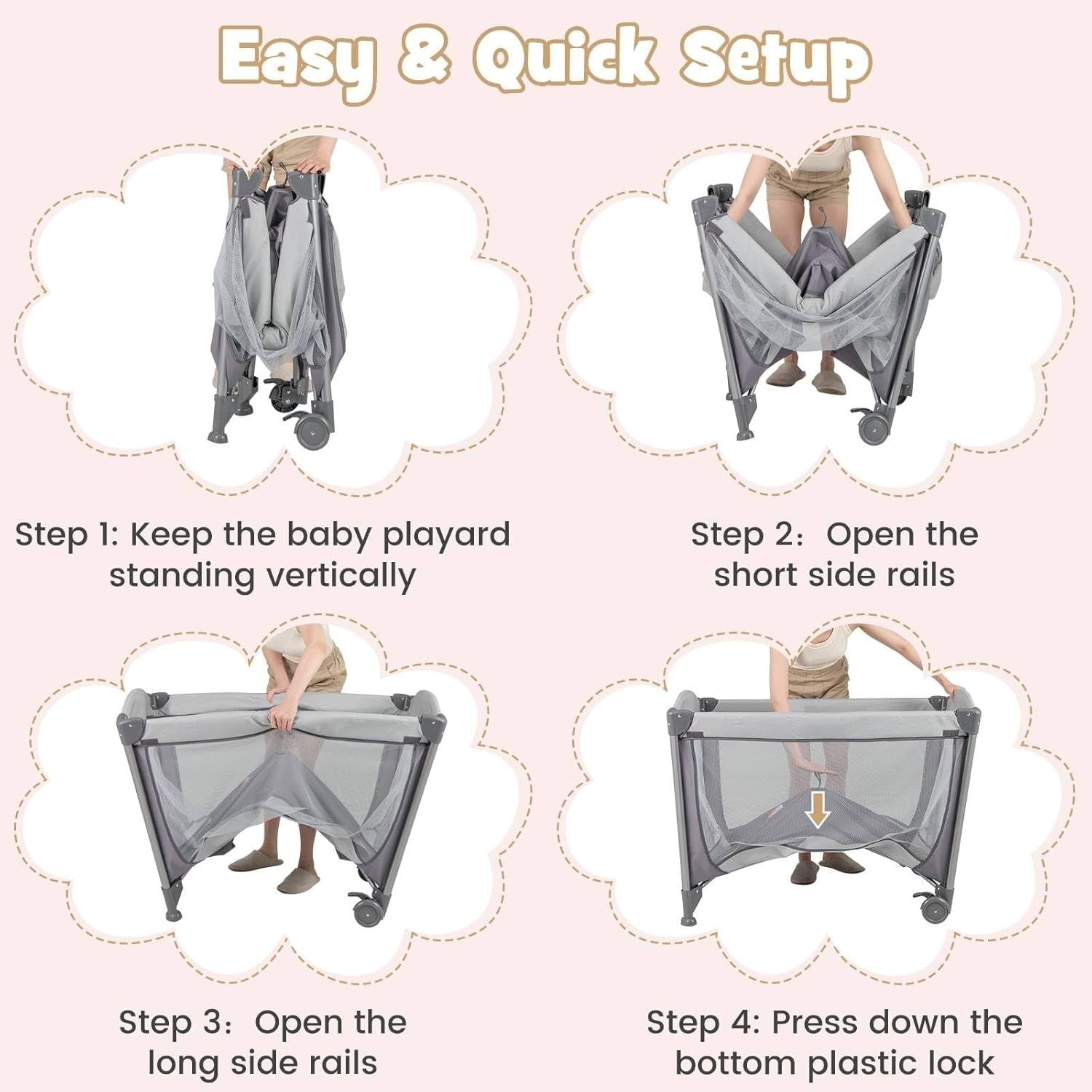 5in1 Baby Travel Cot Foldable Crib with Mattress, Changer & Storage Grey