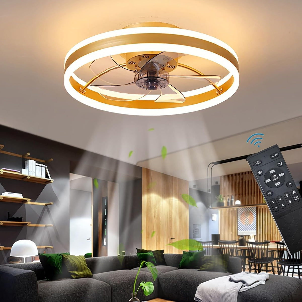 50CM LED Ceiling Fan with Lights, 6 Speeds, Remote & App Control, Gold