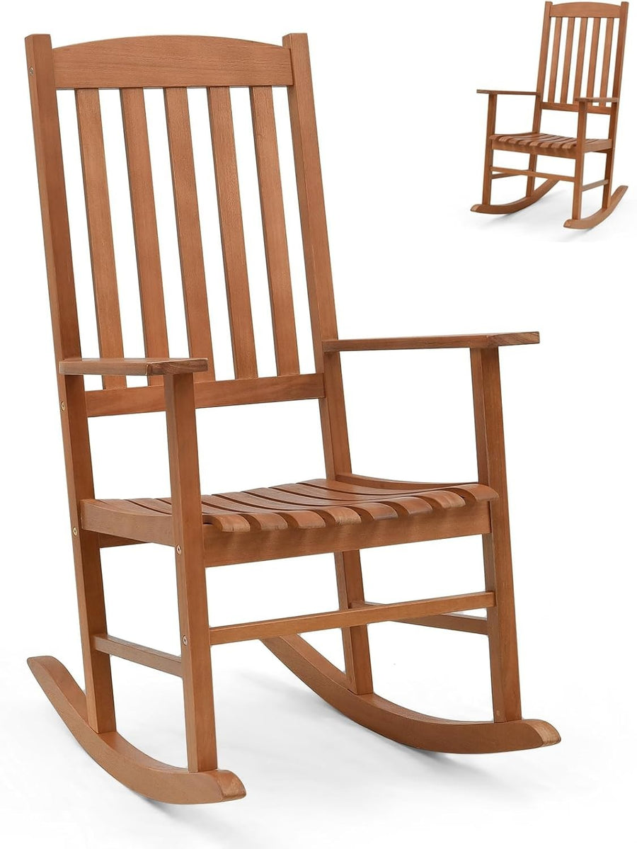Wooden Garden Rocking Chair Outdoor Patio Seat High Back Armchair 68W