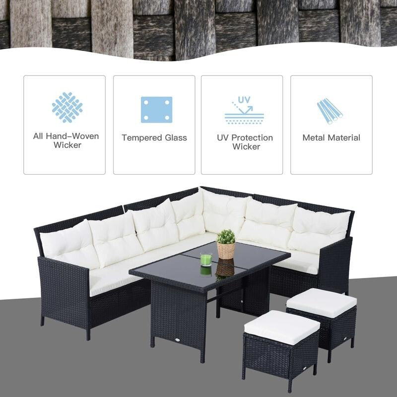 8 Seater Rattan Garden Sofa Set Outdoor Corner Dining Table Footstools Black