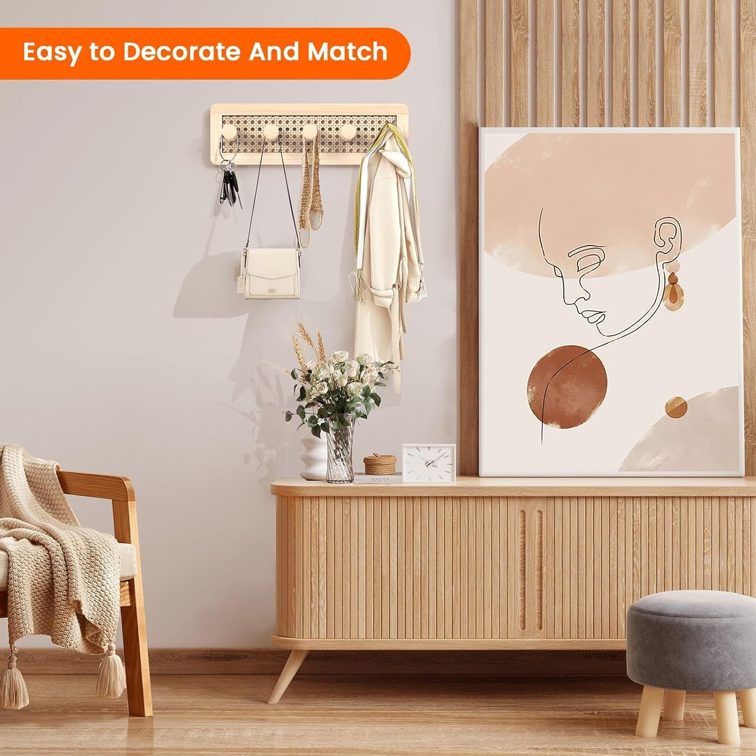 Boho Wooden Wall Hooks Natural Wood Peg Rack for Coats Hats Bags Entryway