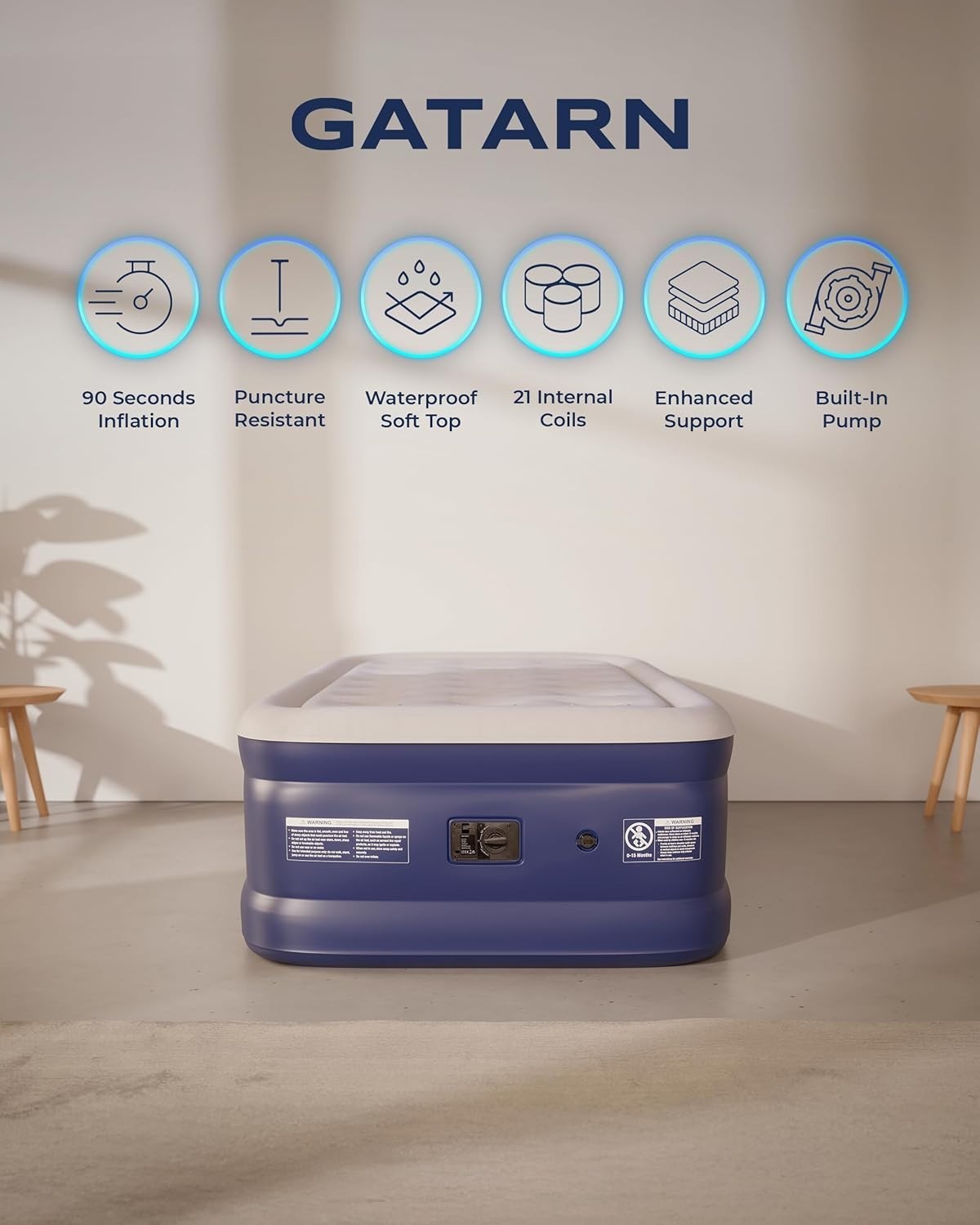 Single Air Mattress with Built-In Electric Pump – Inflatable Bed for Guests & Ca