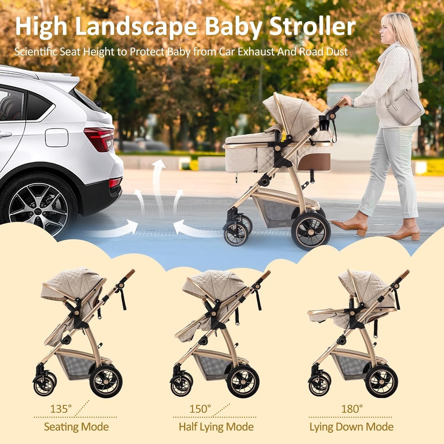 3-in-1 Baby Stroller Travel System Car Seat Pram Adjustable Handle Pink
