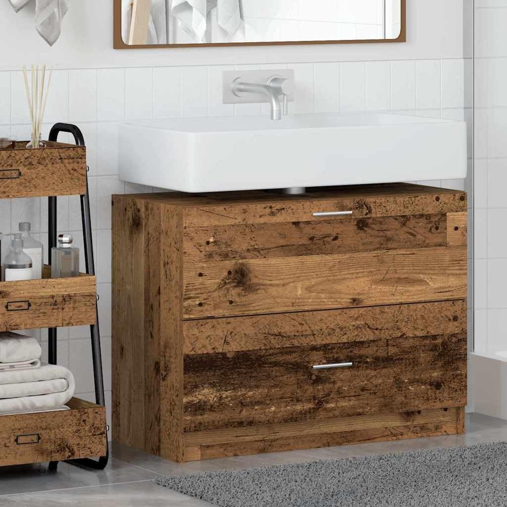 Rustic Bathroom Sink Cabinet 78x37x59cm Wooden Under Sink Storage Unit