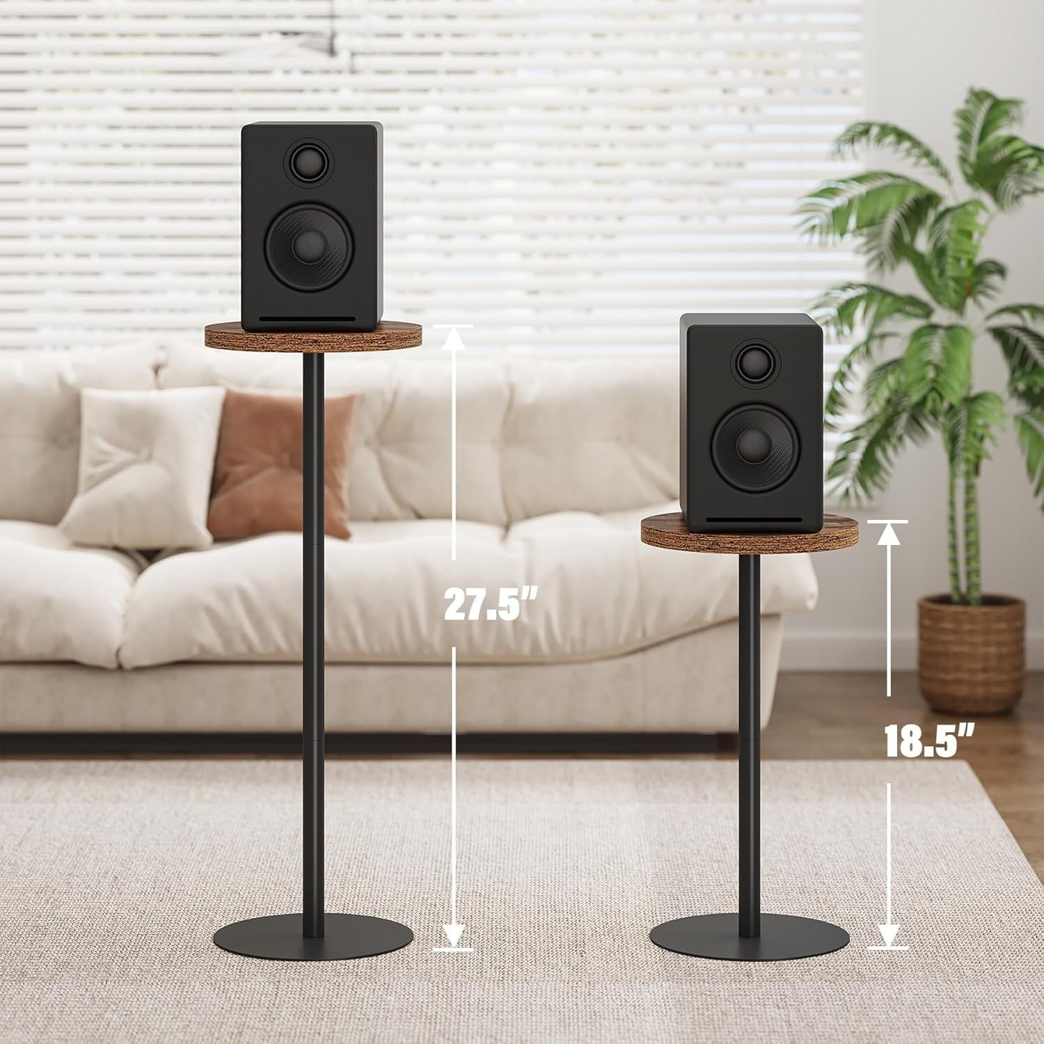 Tall Round Side Table – 25x25x70cm End Table Set of 2, Brown