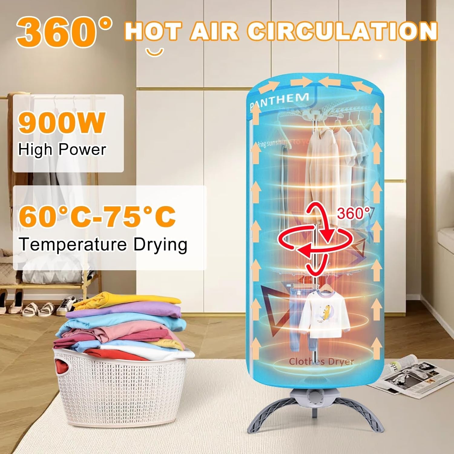 900W Portable Electric Clothes Dryer Compact 2 Tier Heated Rack 12kg Indoor
