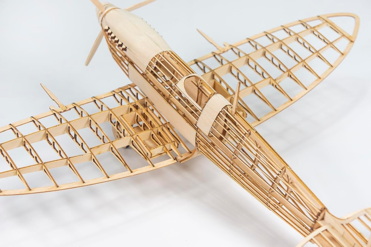 3D Wooden Spitfire Fighter Model Puzzle DIY Kit, Laser-Cut Balsa Wood Plane