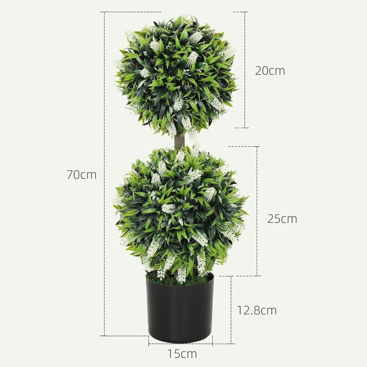 2 Set 70cm Artificial Lavender Topiary Ball Trees White Flower Set in Pots Decor