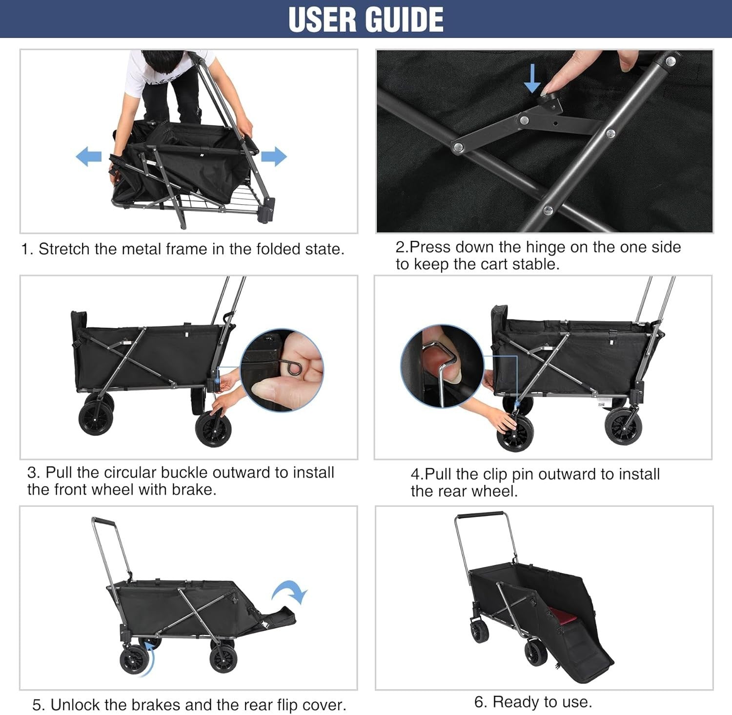 Heavy Duty Folding Dog Wagon Cart w/ Extendable Rear All-Terrain Wheels 150lb