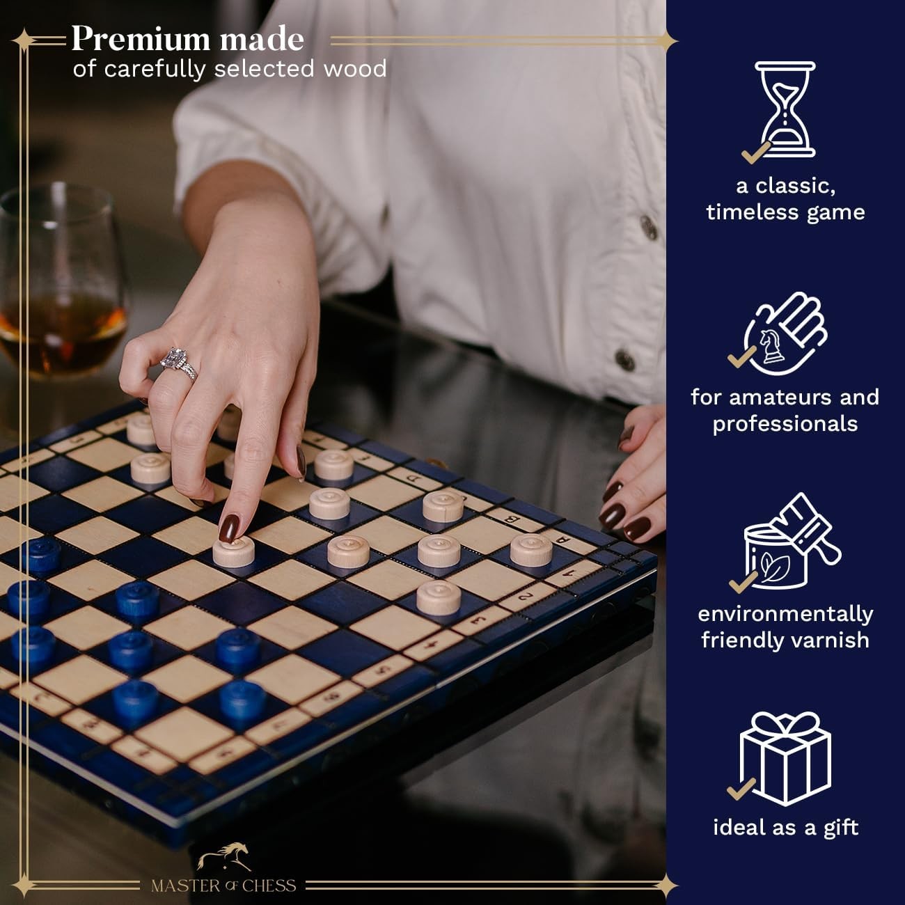 Luxury 2-in-1 Wooden Chess & Checkers Set | 35cm Folding Board | Handmade Gift
