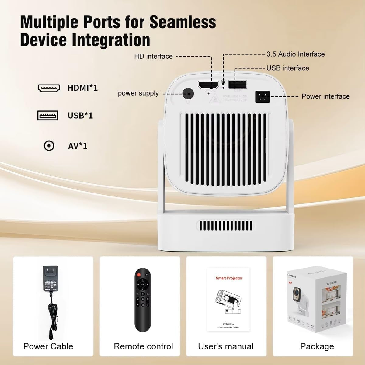 Mini 1080P Smart Projector Android 11 WiFi 6 Bluetooth Auto Focus