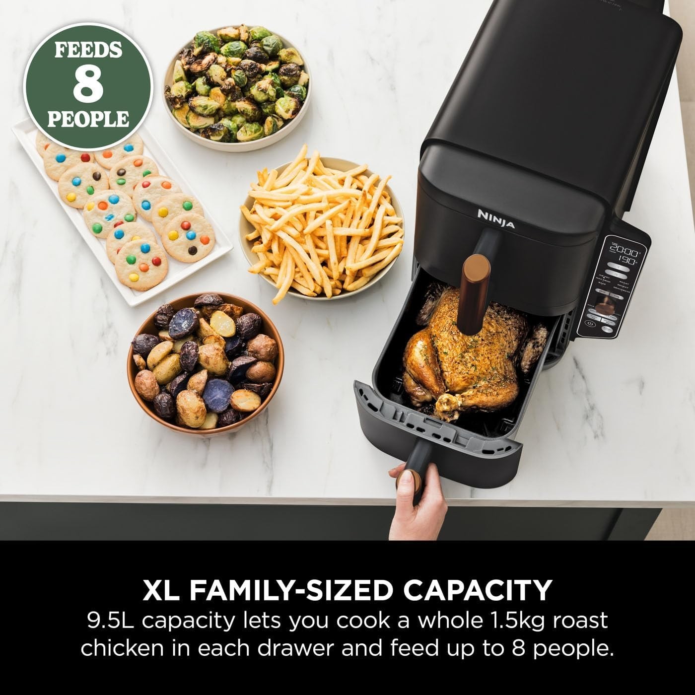 Vertical Double Stack Air Fryer 9.5L Dual Drawer 4 Level Space Saving