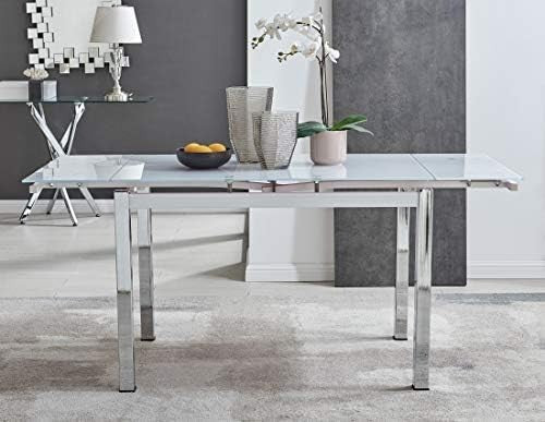 White Glass Extending Dining Table Chrome Legs Modern Kitchen Table