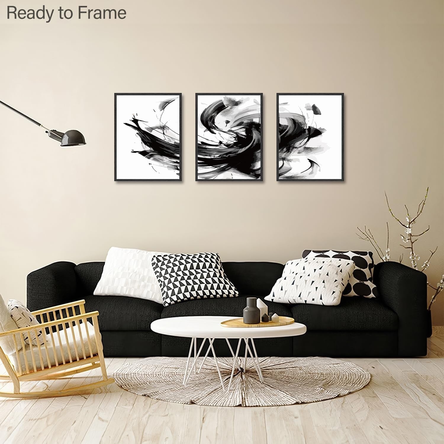 Black White Abstract Wall Art Set Modern 3 Piece Prints Bedroom Living Decor