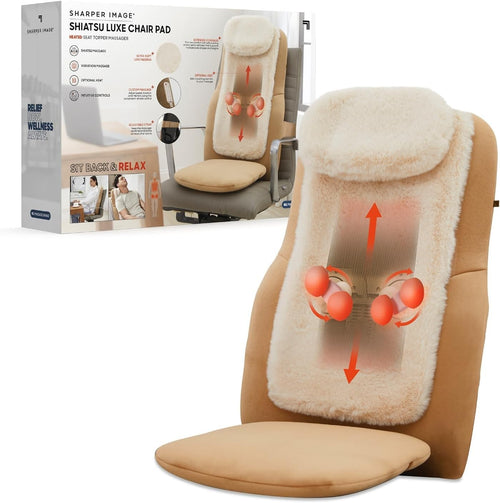 Shiatsu Massage Chair Pad Heat Vibration Back Massager Seat Cushion Brown