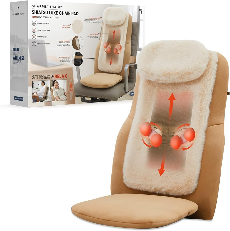 Shiatsu Massage Chair Pad Heat Vibration Back Massager Seat Cushion Brown