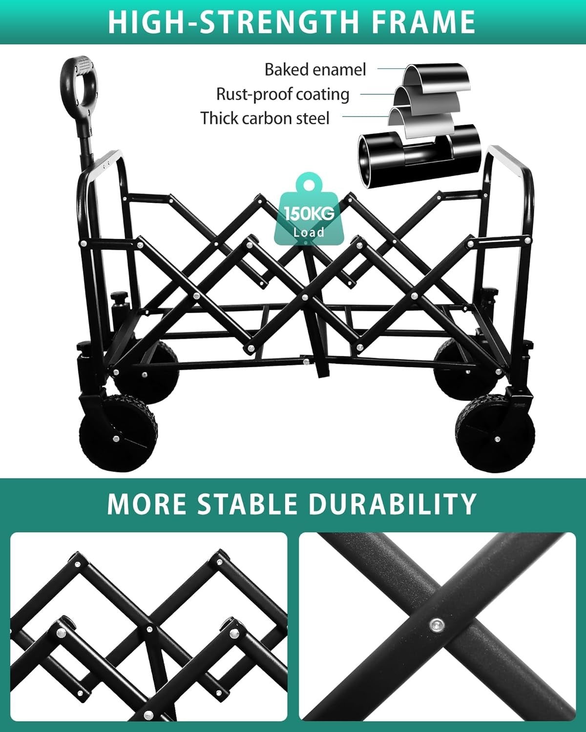 Lightweight Folding Camping Wagon 100kg Compact Festival Garden Trolley Black