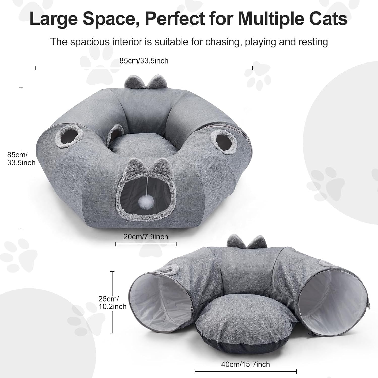 Large Cat Tunnel Bed Foldable Donut Play Tunnel w Washable Cushion