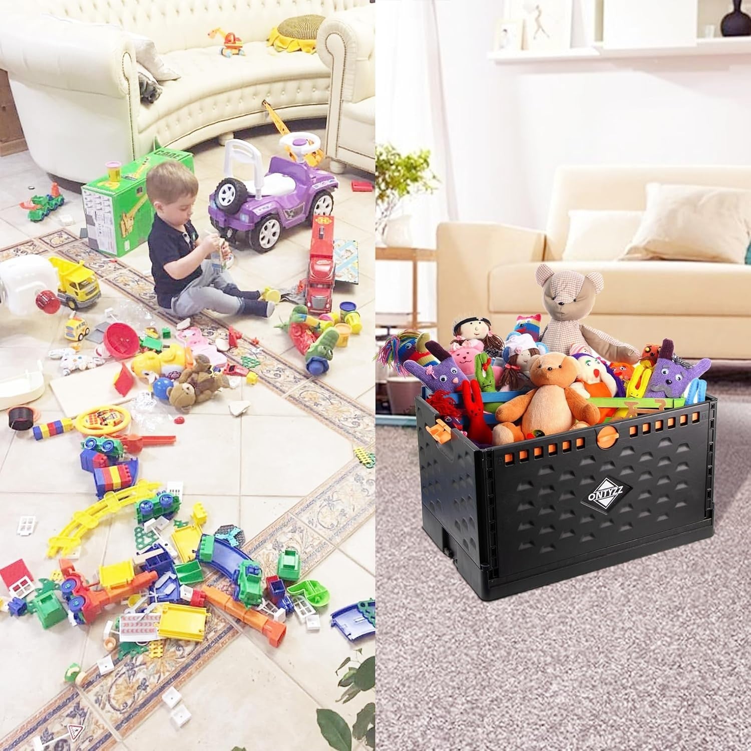 Large Foldable Plastic Storage Box 60L 56x34x36cm Stackable Organizer