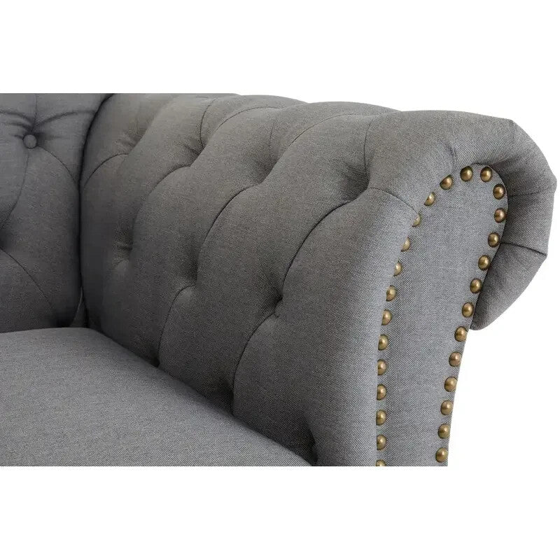 Grey Chesterfield Armchair – Button Tufted Fabric Chair, Classic Accent